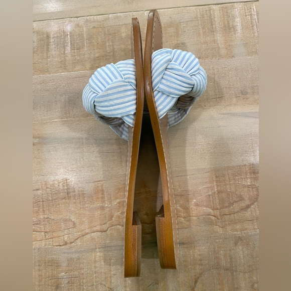 Something Navy Cici Bow nautical blue white striped slide on sandals flats shoes - Picture 9 of 13